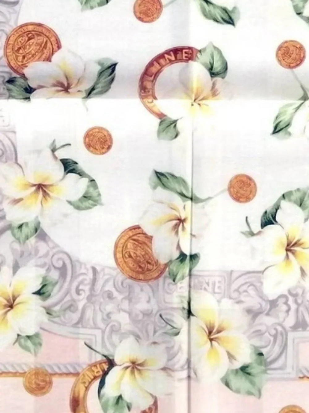 EUC Celine Paris Vintage Handkerchief White Plumeria - Coin and Ring